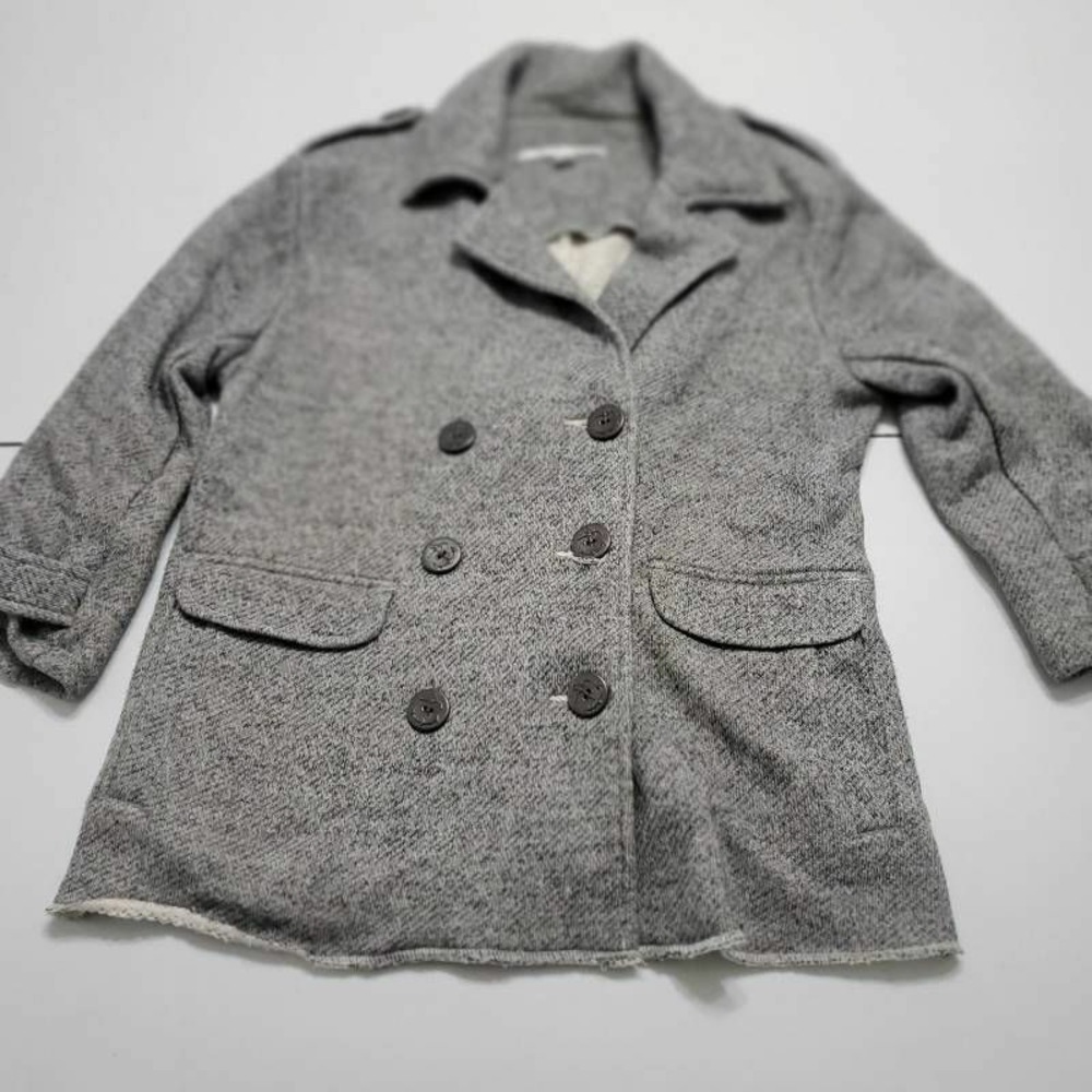 Cabi Womens Shrunken Peacoat Gray Heathered Pockets Long Sleeve Cotton Blend XS